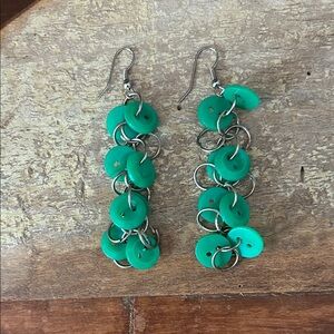 Green Buttons Dangle Earrings